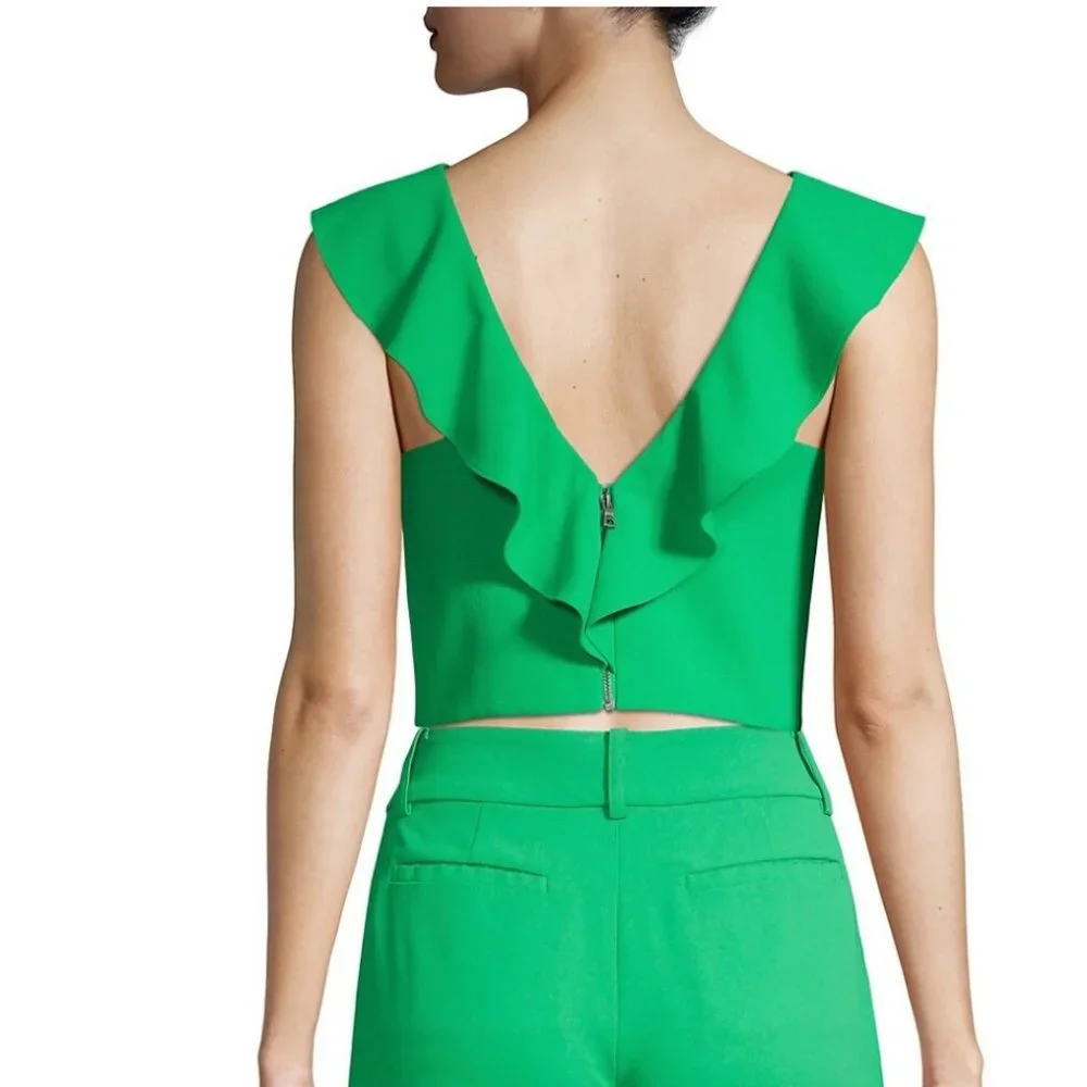 New❣️ Alice + Olivia Pria Cropped V-Neck Ruffle Top - Picture 5 of 8